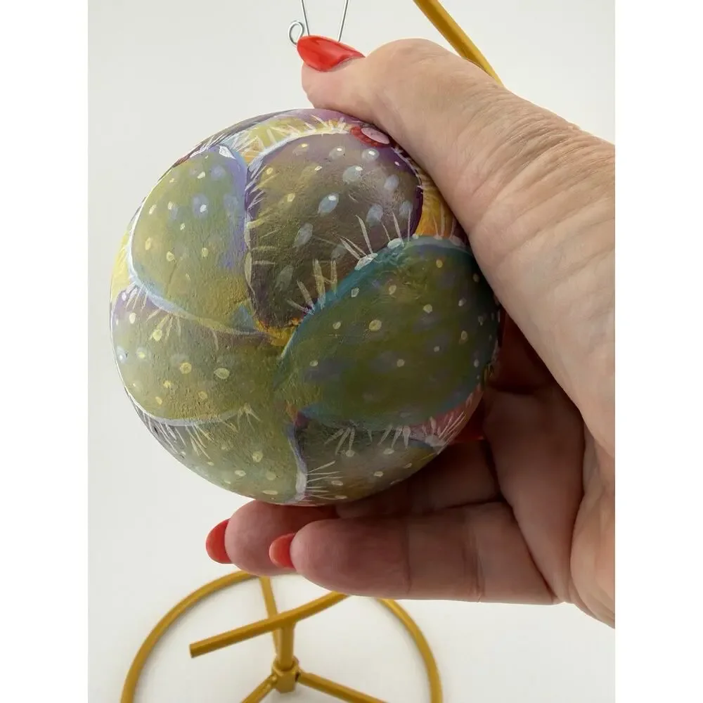 Hand Painted Southwestern Prickly Pear Plant Christmas Ornament 3.5
